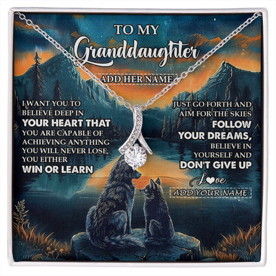 Alluring Beauty Necklace 14K White Gold Finish | 1 | Personalized To My Granddaughter Gifts From Grandma Necklace Don't Give Up Wolf Gifts For Granddaughter Birthday Graduation Christmas Gift Box Message Card | siriusteestore
