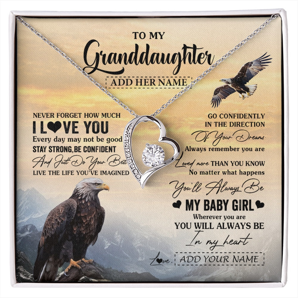 Forever Love Necklace 14K White Gold Finish | 1 | Personalized To My Granddaughter Gifts From Grandma Necklace Eagle Never Forget How Much I Love You Granddaughter Birthday Christmas Gift Box Message Card | siriusteestore.myshopify