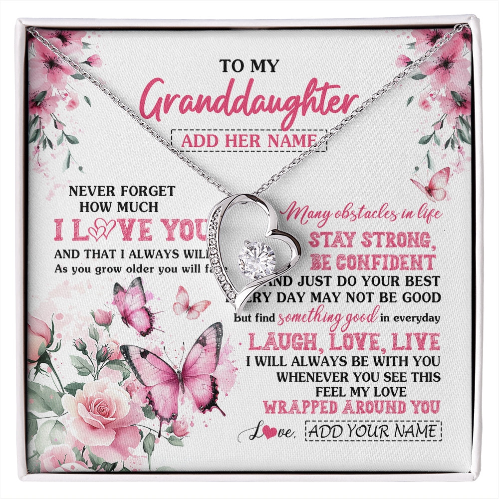 Forever Love Necklace 14K White Gold Finish | 1 | Personalized To My Granddaughter Gifts From Grandma Necklace I Love You Butterfly Birthday Gifts For Granddaughter Christmas Custom Gift Box Message Card | https://siriusteestore.