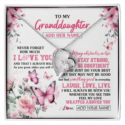Forever Love Necklace 14K White Gold Finish | 1 | Personalized To My Granddaughter Gifts From Grandma Necklace I Love You Butterfly Birthday Gifts For Granddaughter Christmas Custom Gift Box Message Card | https://siriusteestore.