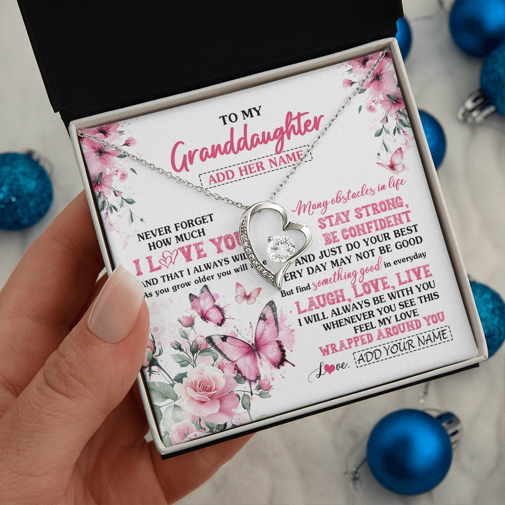 Forever Love Necklace 14K White Gold Finish | 2 | Personalized To My Granddaughter Gifts From Grandma Necklace I Love You Butterfly Birthday Gifts For Granddaughter Christmas Custom Gift Box Message Card | https://siriusteestore.