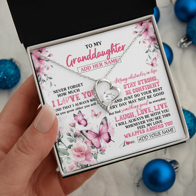 Forever Love Necklace 14K White Gold Finish | 2 | Personalized To My Granddaughter Gifts From Grandma Necklace I Love You Butterfly Birthday Gifts For Granddaughter Christmas Custom Gift Box Message Card | https://siriusteestore.