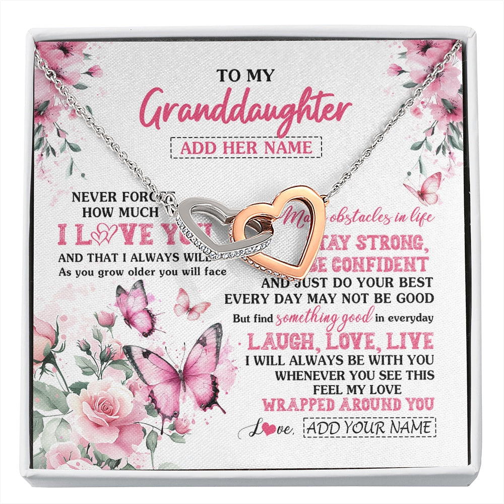 Interlocking Hearts Necklace Stainless Steel & Rose Gold Finish | 1 | Personalized To My Granddaughter Gifts From Grandma Necklace I Love You Butterfly Birthday Gifts For Granddaughter Christmas Custom Gift Box Message Card | https://siriusteestore.