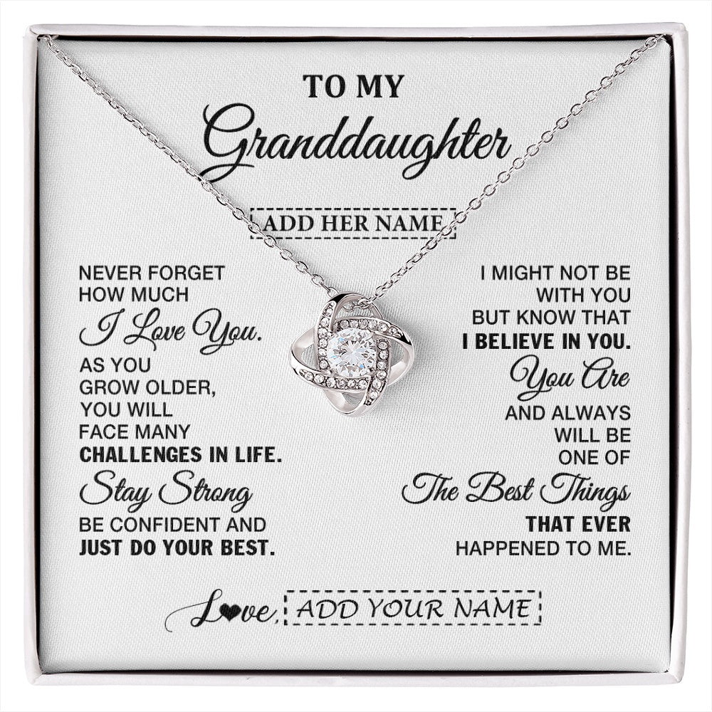 Love Knot Necklace 14K White Gold Finish | 1 | Personalized To My Granddaughter Gifts From Grandma Necklace I Love You Thoughtful Keepsake Gift Granddaughter Birthday Christmas Custom Gift Box Message Card | https://siriusteestore.