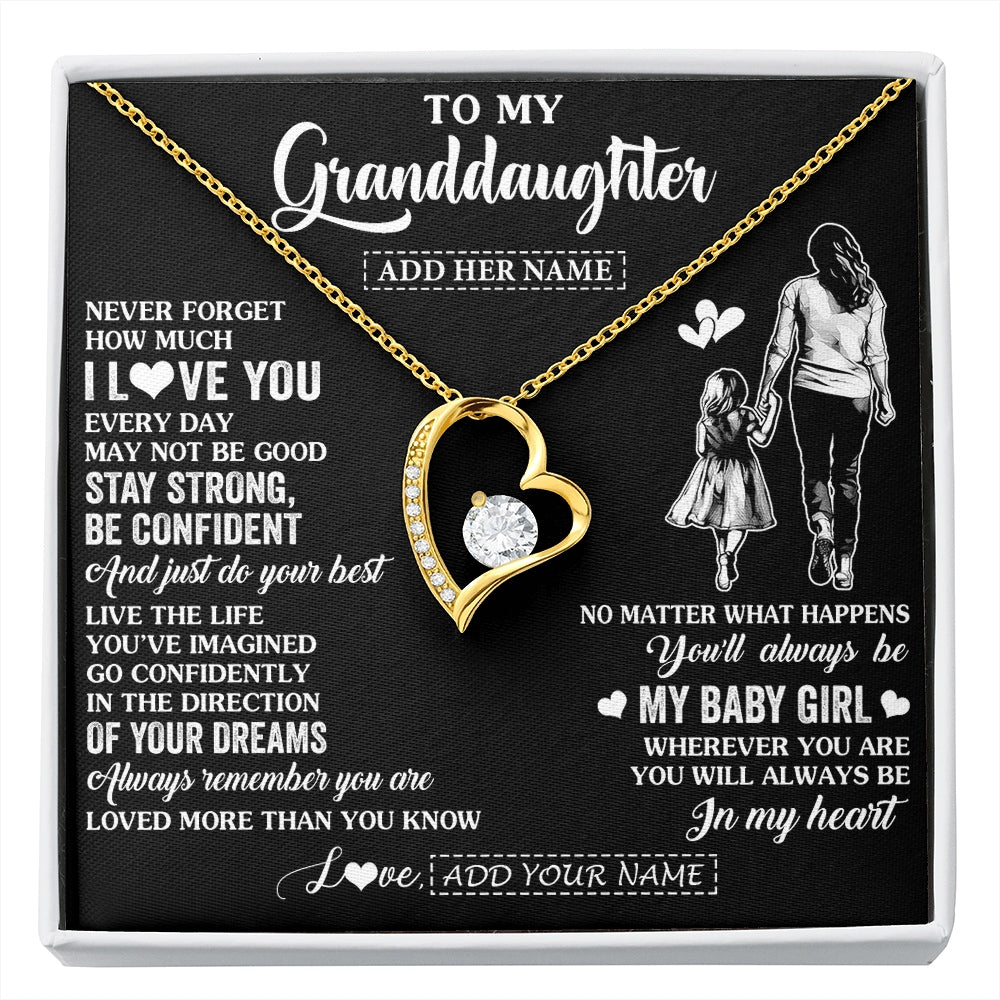 Forever Love Necklace 18K Yellow Gold Finish | 1 | Personalized To My Granddaughter Gifts From Grandma Necklace Never Forget How Much I Love You Granddaughter Birthday Graduation Christmas Gift Box Message Card | https://siriusteestore.
