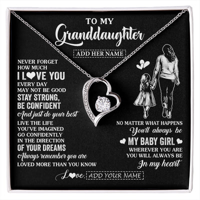 Forever Love Necklace 14K White Gold Finish | 1 | Personalized To My Granddaughter Gifts From Grandma Necklace Never Forget How Much I Love You Granddaughter Birthday Graduation Christmas Gift Box Message Card | https://siriusteestore.