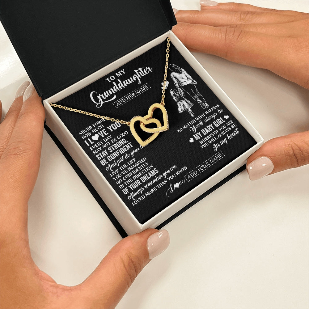 Interlocking Hearts Necklace 18K Yellow Gold Finish | 2 | Personalized To My Granddaughter Gifts From Grandma Necklace Never Forget How Much I Love You Granddaughter Birthday Graduation Christmas Gift Box Message Card | https://siriusteestore.
