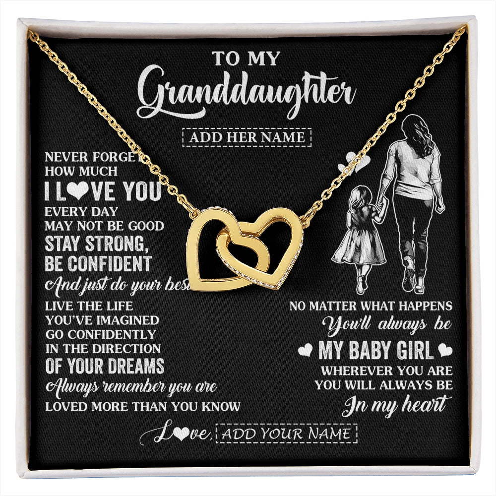 Interlocking Hearts Necklace 18K Yellow Gold Finish | 1 | Personalized To My Granddaughter Gifts From Grandma Necklace Never Forget How Much I Love You Granddaughter Birthday Graduation Christmas Gift Box Message Card | https://siriusteestore.