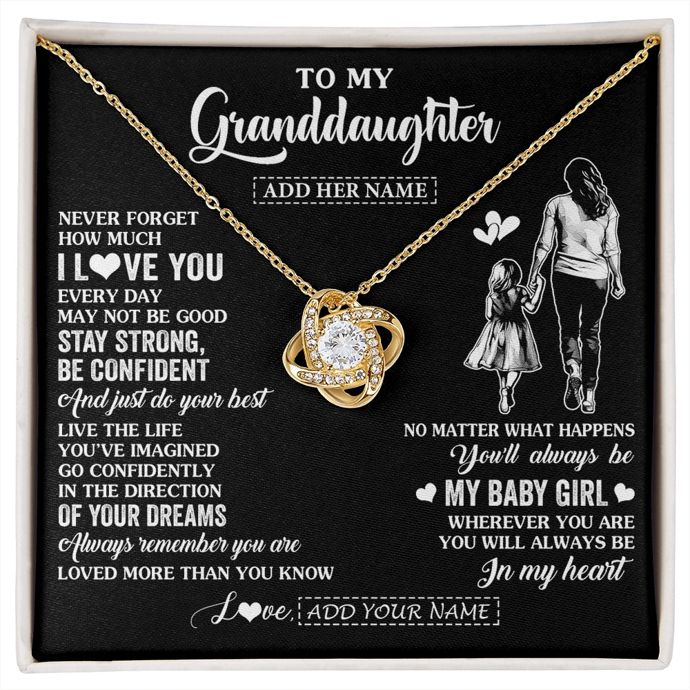 Love Knot Necklace 18K Yellow Gold Finish | 1 | Personalized To My Granddaughter Gifts From Grandma Necklace Never Forget How Much I Love You Granddaughter Birthday Graduation Christmas Gift Box Message Card | https://siriusteestore.