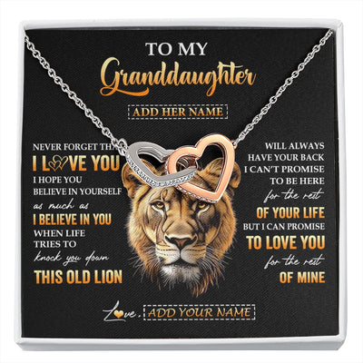 Interlocking Hearts Necklace Stainless Steel & Rose Gold Finish | 1 | Personalized To My Granddaughter Gifts From Grandma Necklace Old Lion Love You Granddaughter Birthday Gifts Graduation Christmas Custom Gift Box Message Card | siriusteestore.myshopify