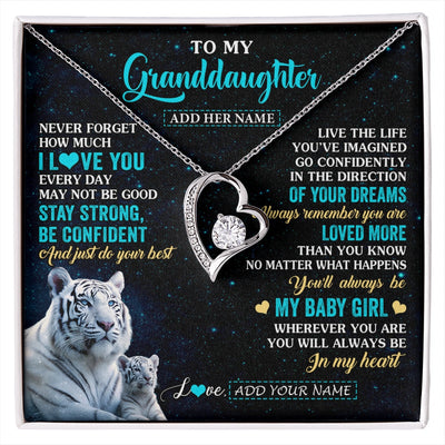 Forever Love Necklace 14K White Gold Finish | 1 | Personalized To My Granddaughter Gifts From Grandma Necklace White Tiger Never Forget How Much I Love You Granddaughter Birthday Gift Box Message Card | siriusteestore.myshopify