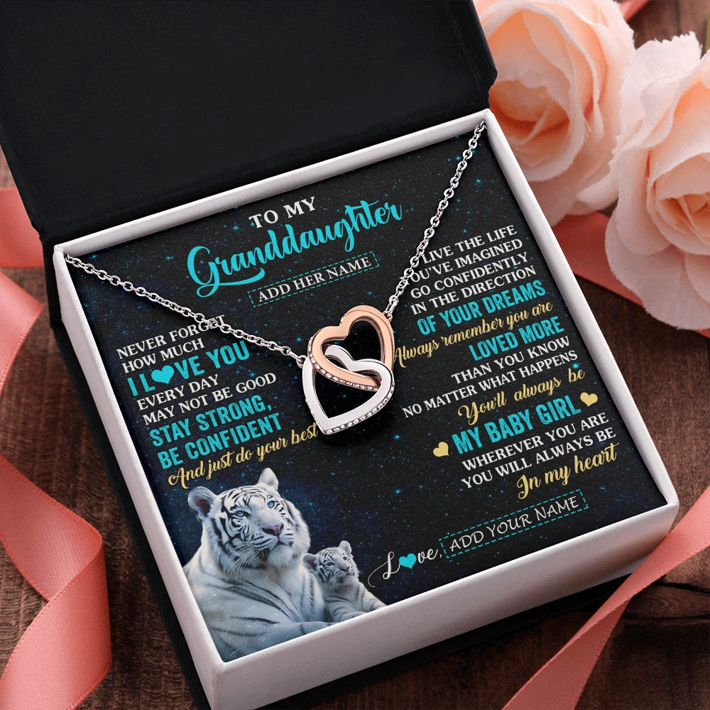 Interlocking Hearts Necklace Stainless Steel & Rose Gold Finish | 2 | Personalized To My Granddaughter Gifts From Grandma Necklace White Tiger Never Forget How Much I Love You Granddaughter Birthday Gift Box Message Card | siriusteestore.myshopify