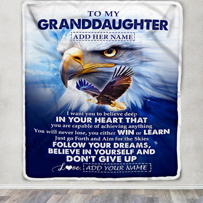 Personalized To My Granddaughter Gifts From Grandma Papa Blanket Don't Give Up Eagle Gifts For Granddaughter Birthday Graduation Christmas Fleece Blanket | siriusteestore