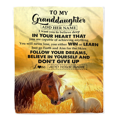 Personalized To My Granddaughter Gifts From Grandma Papa Blanket Don't Give Up Horse Gifts For Granddaughter Birthday Graduation Christmas Fleece Blanket | siriusteestore