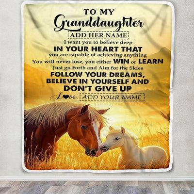 Personalized To My Granddaughter Gifts From Grandma Papa Blanket Don't Give Up Horse Gifts For Granddaughter Birthday Graduation Christmas Fleece Blanket | siriusteestore