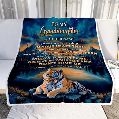 Personalized To My Granddaughter Gifts From Grandma Papa Blanket Don't Give Up Tiger Gifts For Granddaughter Birthday Graduation Christmas Fleece Blanket | siriusteestore