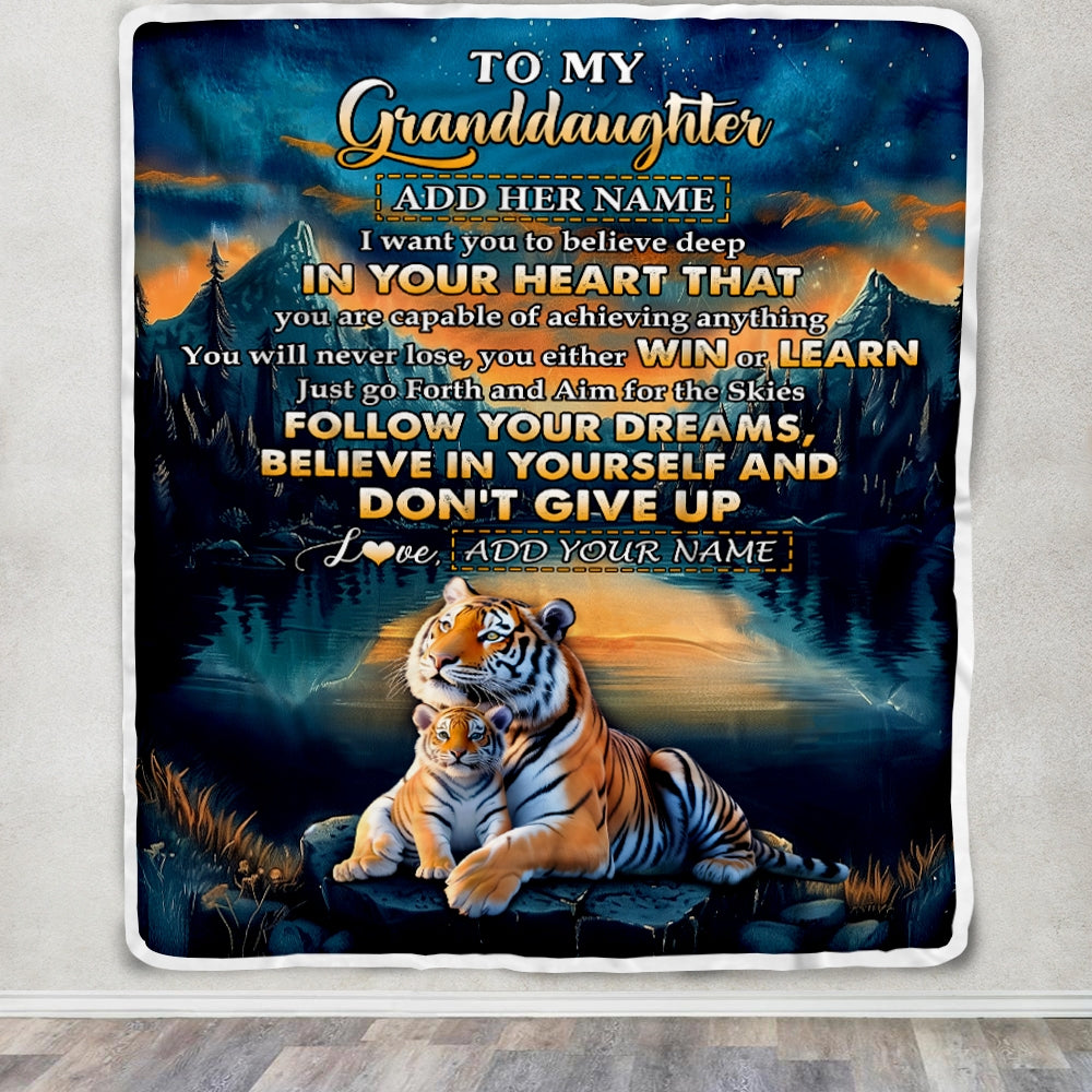 Personalized To My Granddaughter Gifts From Grandma Papa Blanket Don't Give Up Tiger Gifts For Granddaughter Birthday Graduation Christmas Fleece Blanket | siriusteestore