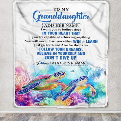 Personalized To My Granddaughter Gifts From Grandma Papa Blanket Don't Give Up Turtle Gifts For Granddaughter Birthday Graduation Christmas Fleece Blanket | siriusteestore