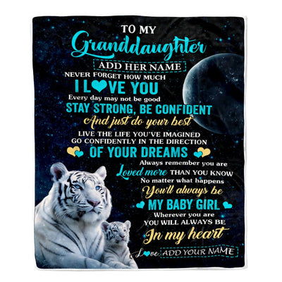Personalized To My Granddaughter Gifts From Grandma Papa Blanket White Tiger Never Forget How Much I Love You Granddaughter Birthday Christmas Fleece Blanket | siriusteestore