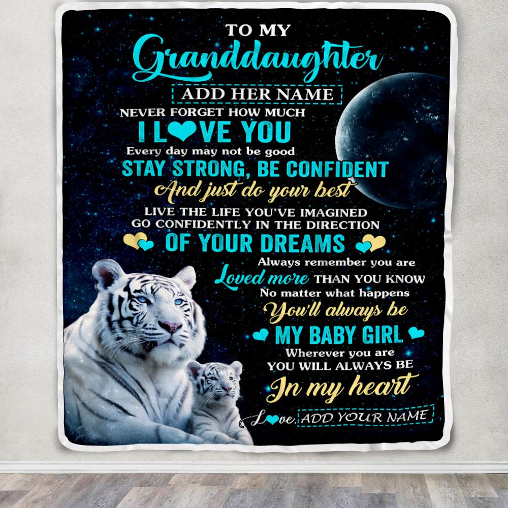 Personalized To My Granddaughter Gifts From Grandma Papa Blanket White Tiger Never Forget How Much I Love You Granddaughter Birthday Christmas Fleece Blanket | siriusteestore