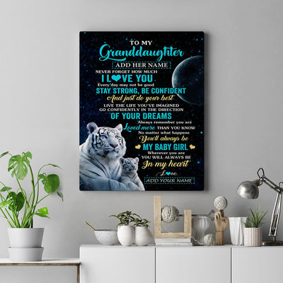 Personalized To My Granddaughter Gifts From Grandma Papa Canvas White Tiger Never Forget How Much I Love You Granddaughter Birthday Christmas Custom Print Framed Canvas | siriusteestore