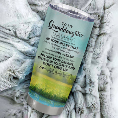 Personalized To My Granddaughter Gifts From Grandma Tumbler Don't Give Up Elephant Gifts For Granddaughter Birthday Graduation Christmas Custom Stainless Steel Mug | siriusteestore