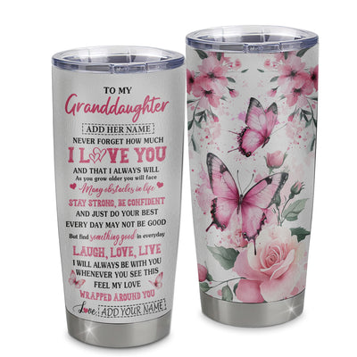 Personalized To My Granddaughter Gifts From Grandma Tumbler I Love You Butterfly Birthday Gifts For Granddaughter Graduation Christmas Custom Stainless Steel Travel Mug | siriusteestore