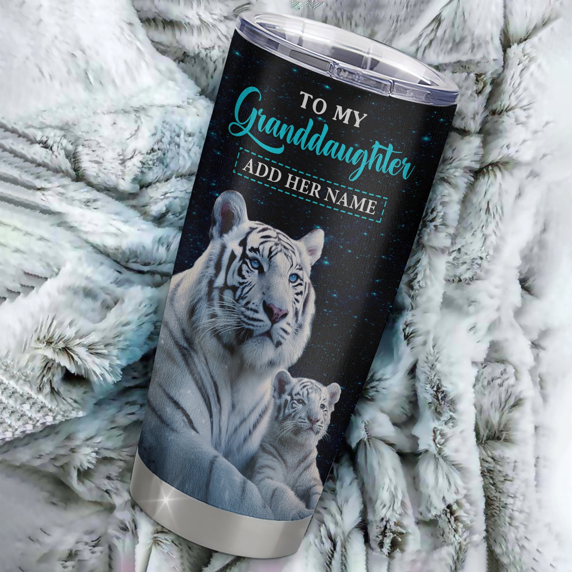 Personalized To My Granddaughter Gifts From Grandma Tumbler White Tiger Never Forget How Much I Love You Granddaughter Birthday Christmas Custom Stainless Steel Mug | siriusteestore