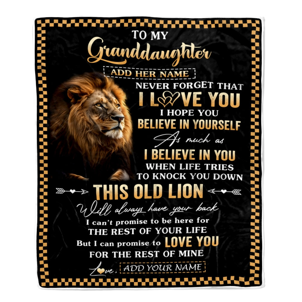Personalized To My Granddaughter Gifts From Grandpa Grandma Blanket Old Lion Love You Granddaughter Birthday Gifts Graduation Christmas Fleece Throw Blanket | siriusteestore