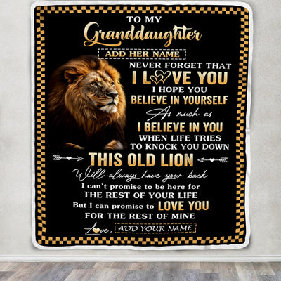 Personalized To My Granddaughter Gifts From Grandpa Grandma Blanket Old Lion Love You Granddaughter Birthday Gifts Graduation Christmas Fleece Throw Blanket | siriusteestore