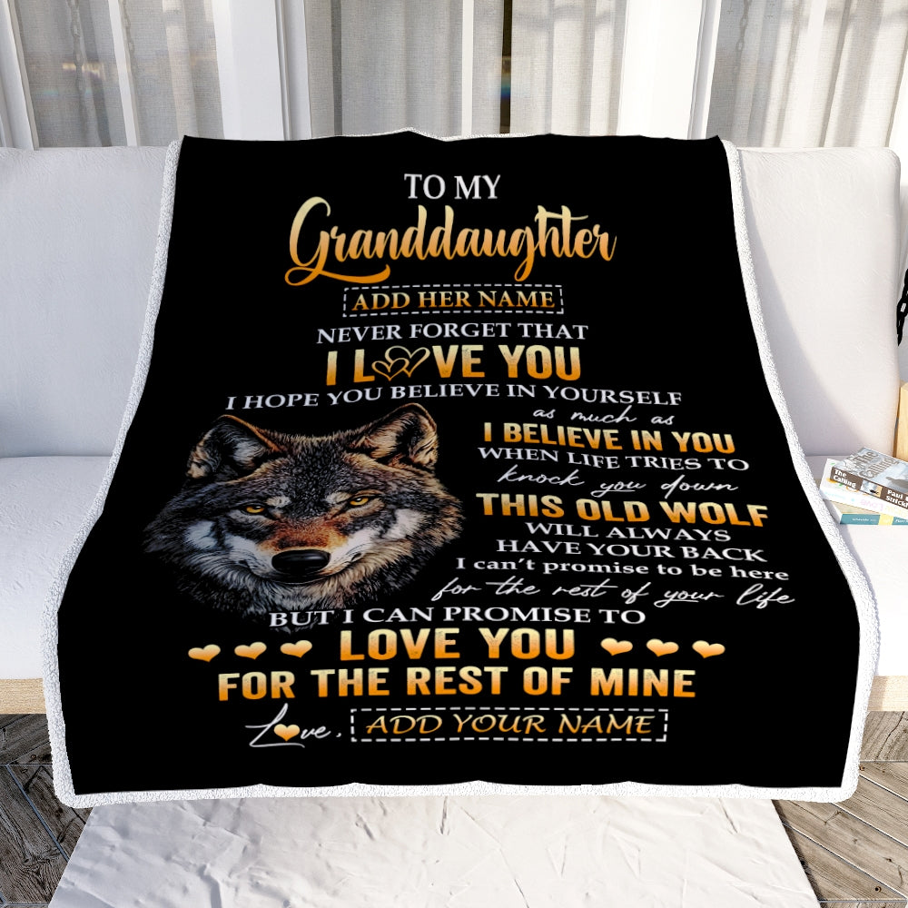 Personalized To My Granddaughter Gifts From Grandpa Grandma Blanket Old Wolf Love You Granddaughter Birthday Gifts Graduation Christmas Fleece Throw Blanket | siriusteestore