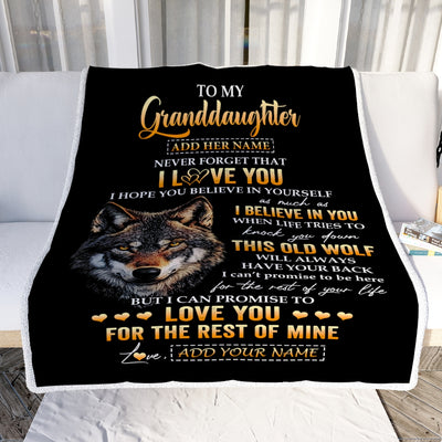 Personalized To My Granddaughter Gifts From Grandpa Grandma Blanket Old Wolf Love You Granddaughter Birthday Gifts Graduation Christmas Fleece Throw Blanket | siriusteestore