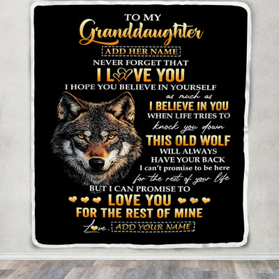 Personalized To My Granddaughter Gifts From Grandpa Grandma Blanket Old Wolf Love You Granddaughter Birthday Gifts Graduation Christmas Fleece Throw Blanket | siriusteestore