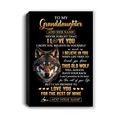 Personalized To My Granddaughter Gifts From Grandpa Grandma Canvas Old Wolf Love You Granddaughter Birthday Gifts Graduation Christmas Custom Print Framed Canvas | siriusteestore
