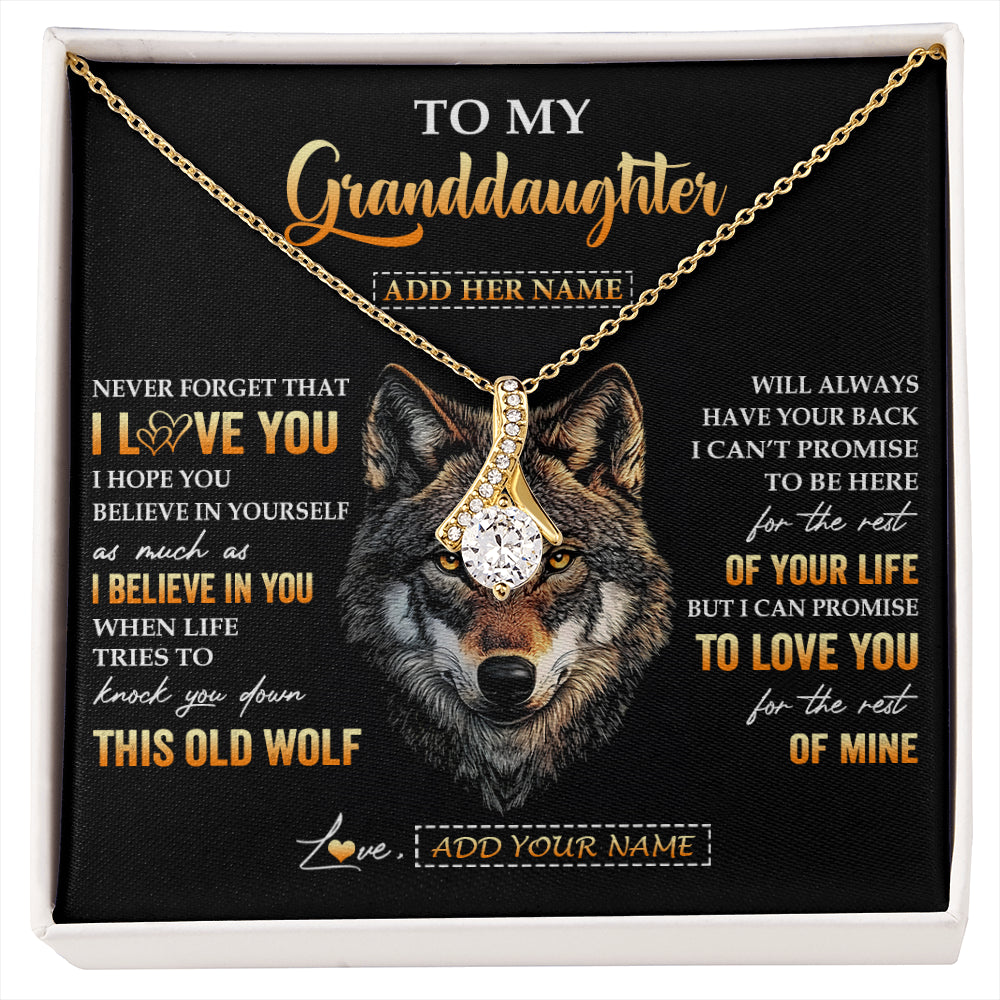 Alluring Beauty Necklace 18K Yellow Gold Finish | 1 | Personalized To My Granddaughter Gifts From Grandpa Grandma Necklace Old Wolf Love You Granddaughter Birthday Gifts Graduation Christmas Gift Box Message Card | siriusteestore