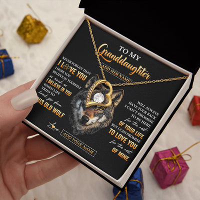 Forever Love Necklace 18K Yellow Gold Finish | 2 | Personalized To My Granddaughter Gifts From Grandpa Grandma Necklace Old Wolf Love You Granddaughter Birthday Gifts Graduation Christmas Gift Box Message Card | siriusteestore