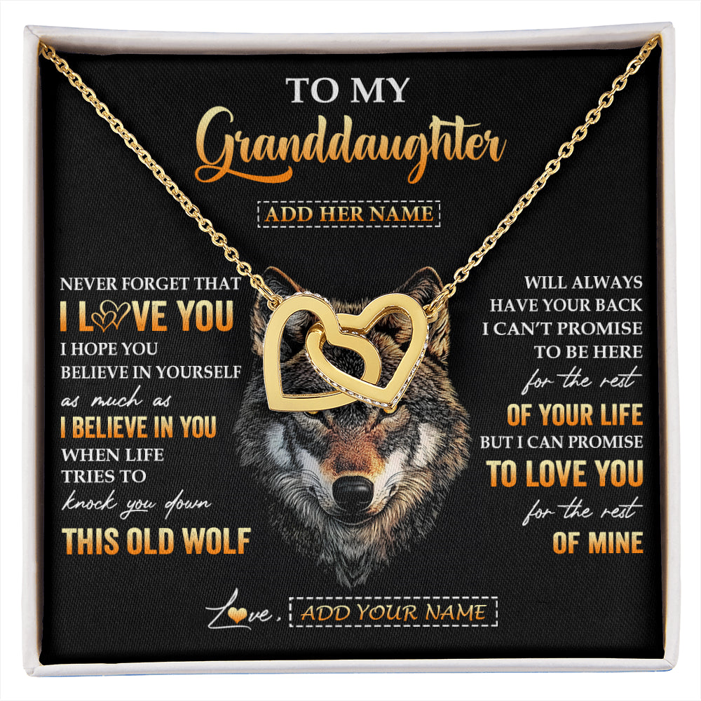 Interlocking Hearts Necklace 18K Yellow Gold Finish | 1 | Personalized To My Granddaughter Gifts From Grandpa Grandma Necklace Old Wolf Love You Granddaughter Birthday Gifts Graduation Christmas Gift Box Message Card | siriusteestore