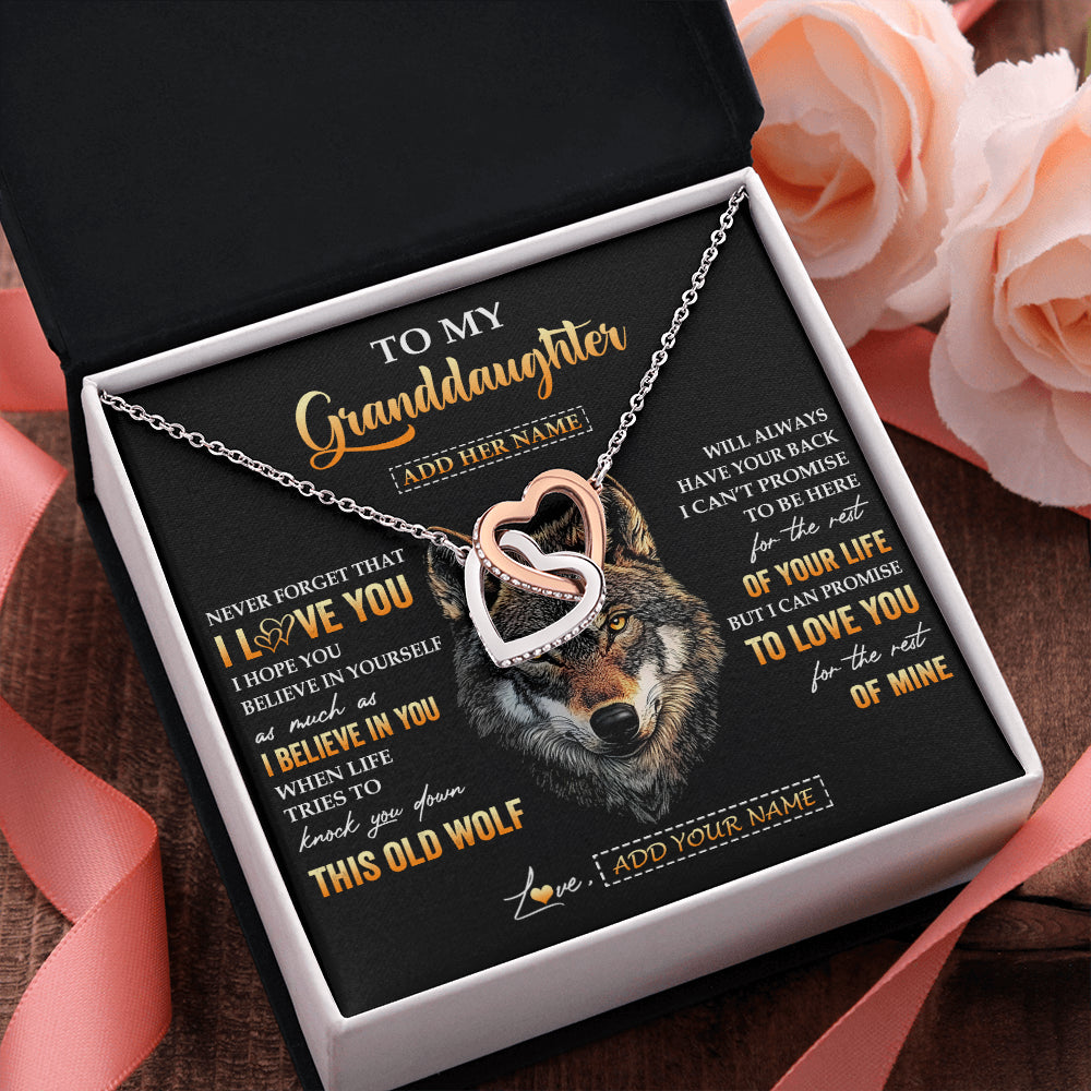 Interlocking Hearts Necklace Stainless Steel & Rose Gold Finish | 2 | Personalized To My Granddaughter Gifts From Grandpa Grandma Necklace Old Wolf Love You Granddaughter Birthday Gifts Graduation Christmas Gift Box Message Card | siriusteestore