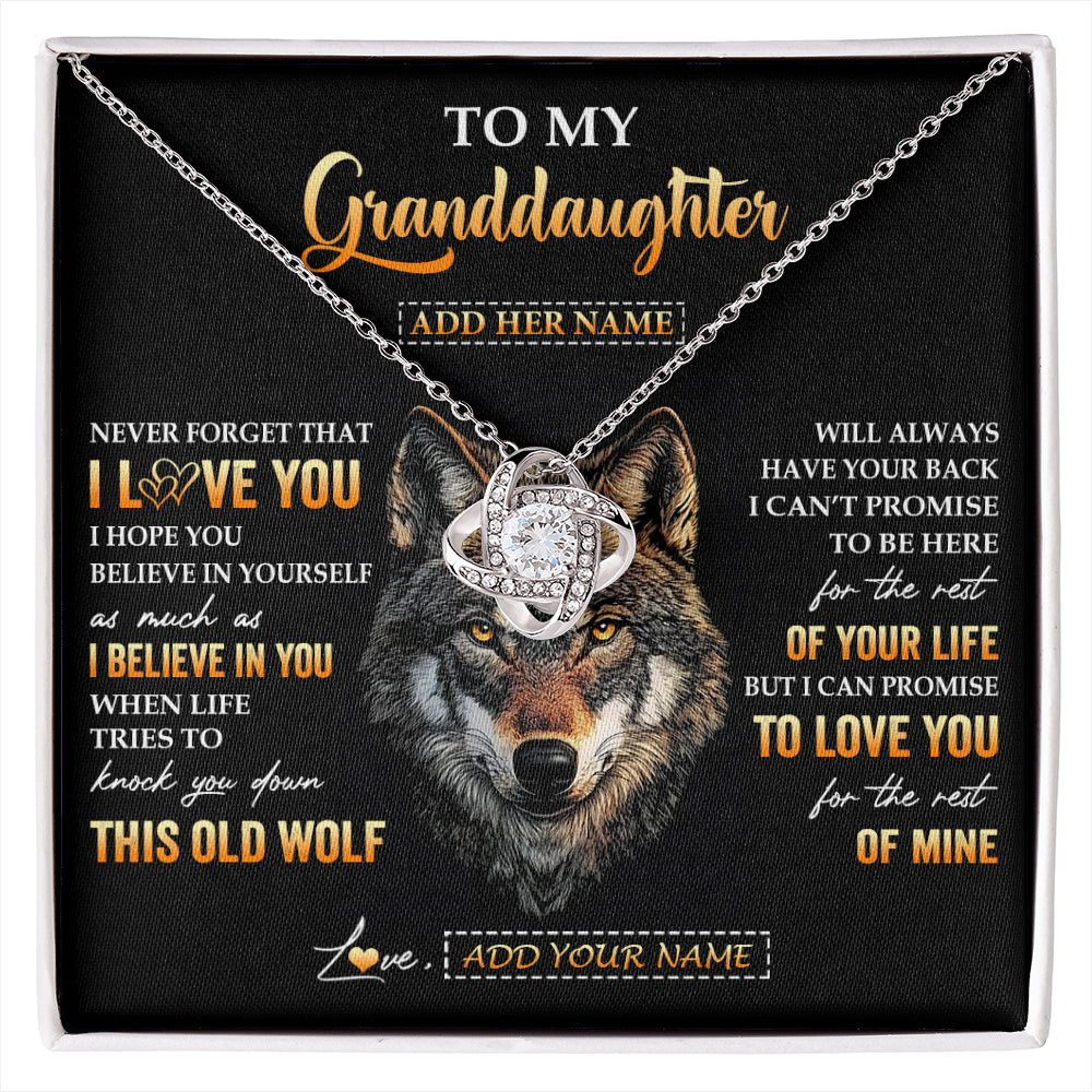 Love Knot Necklace 14K White Gold Finish | 1 | Personalized To My Granddaughter Gifts From Grandpa Grandma Necklace Old Wolf Love You Granddaughter Birthday Gifts Graduation Christmas Gift Box Message Card | siriusteestore