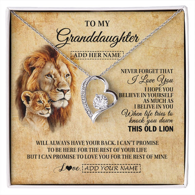 Forever Love Necklace 14K White Gold Finish | 1 | Personalized To My Granddaughter Gifts From Grandpa Lion Necklace I Love You Granddaughter Birthday Gifts Graduation Christmas Custom Gift Box Message Card | siriusteestore.myshopify