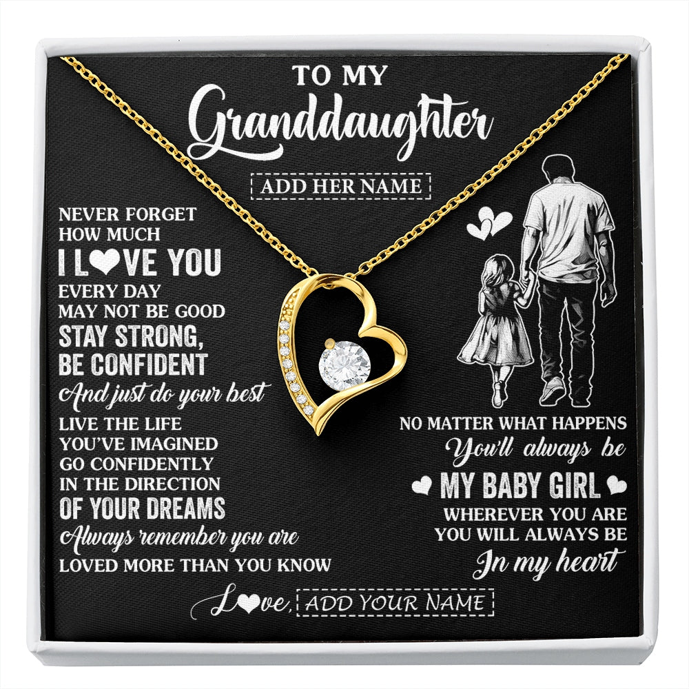 Forever Love Necklace 18K Yellow Gold Finish | 1 | Personalized To My Granddaughter Gifts From Grandpa Necklace Never Forget How Much I Love You Granddaughter Birthday Graduation Christmas Gift Box Message Card | https://siriusteestore.