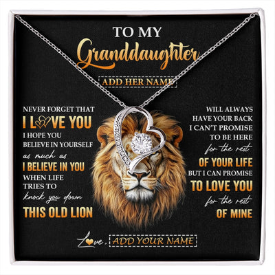 Forever Love Necklace 14K White Gold Finish | 1 | Personalized To My Granddaughter Gifts From Grandpa Necklace Old Lion Love You Granddaughter Birthday Gifts Graduation Christmas Custom Gift Box Message Card | siriusteestore.myshopify