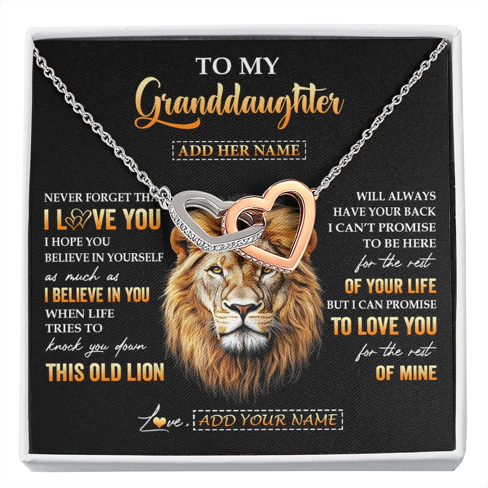 Interlocking Hearts Necklace Stainless Steel & Rose Gold Finish | 1 | Personalized To My Granddaughter Gifts From Grandpa Necklace Old Lion Love You Granddaughter Birthday Gifts Graduation Christmas Custom Gift Box Message Card | siriusteestore.myshopify