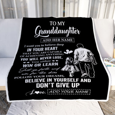 Personalized To My Granddaughter Gifts From Grandpa Papa Blanket Don't Give Up Grandpa Gifts For Granddaughter Birthday Graduation Christmas Fleece Blanket | siriusteestore
