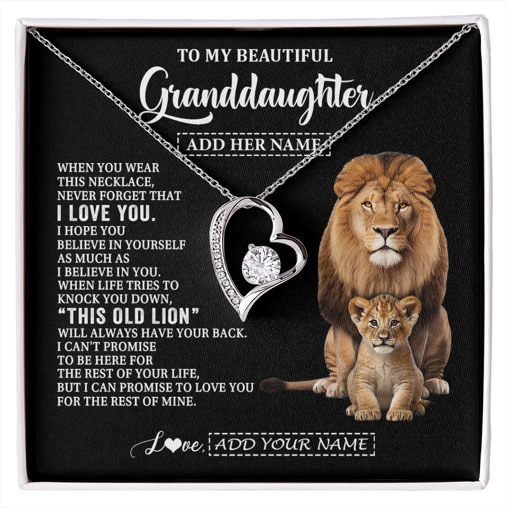 Forever Love Necklace 14K White Gold Finish | 1 | Personalized To My Granddaughter Gifts From Papa Grandpa Necklace This Old Lion Love You Granddaughter Birthday Gifts Christmas Custom Gift Box Message Card | https://siriusteestore.