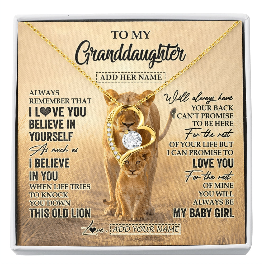 Forever Love Necklace 18K Yellow Gold Finish | 1 | Personalized To My Granddaughter Gifts Necklace From Grandma Always Remember Lion Gifts For Granddaughter Birthday Graduation Christmas Gift Box Message Card | https://siriusteestore.