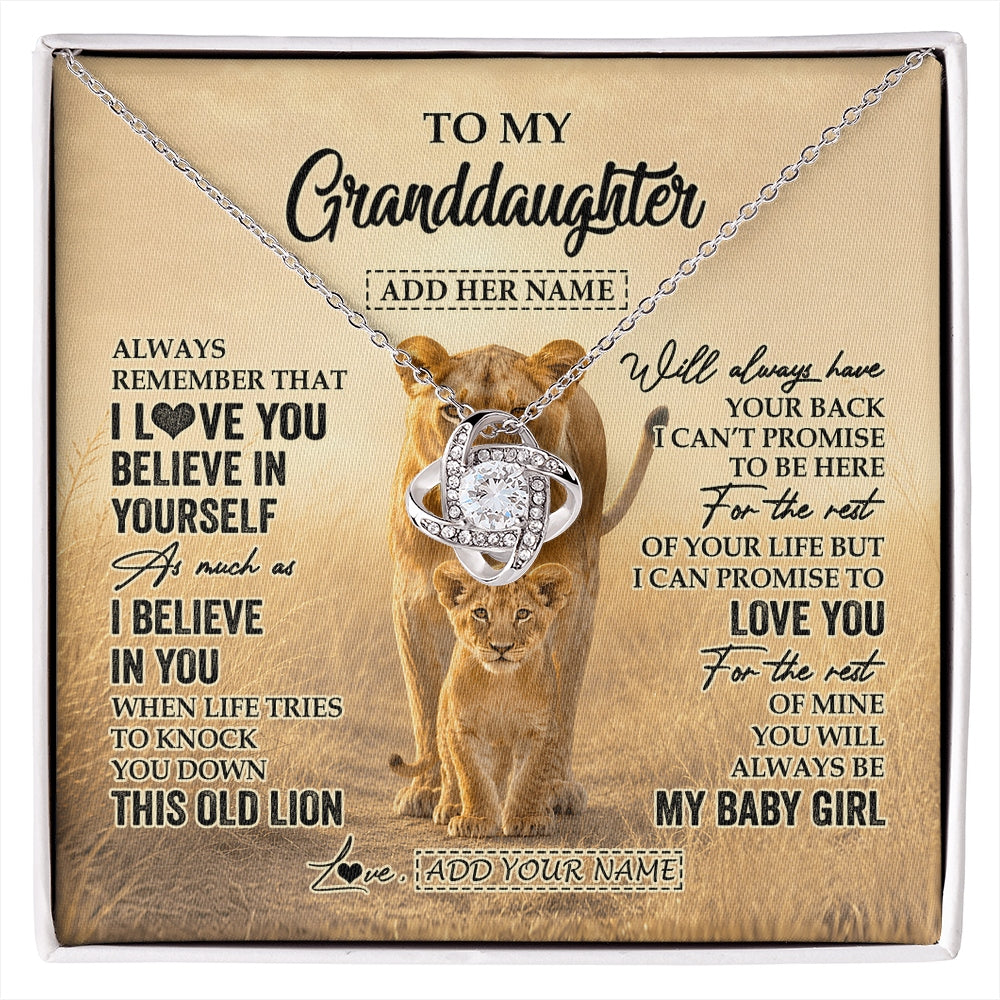 Love Knot Necklace 14K White Gold Finish | 1 | Personalized To My Granddaughter Gifts Necklace From Grandma Always Remember Lion Gifts For Granddaughter Birthday Graduation Christmas Gift Box Message Card | https://siriusteestore.