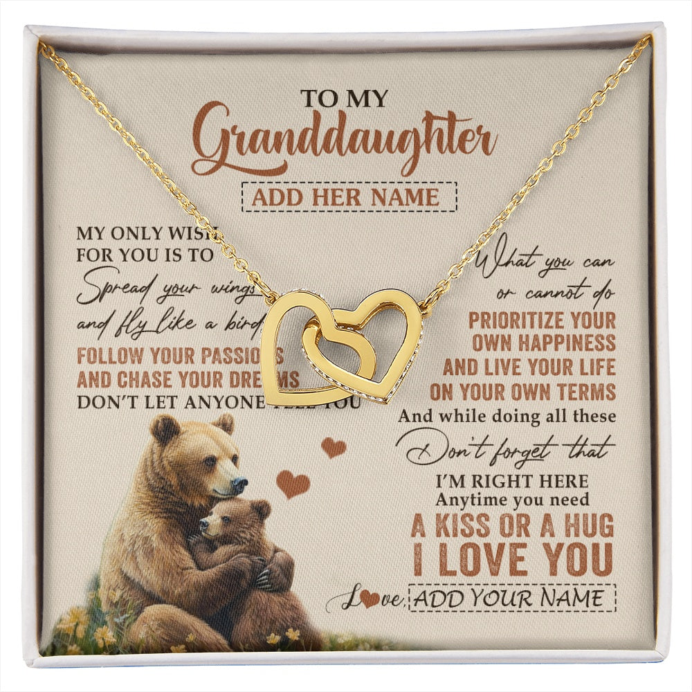 Interlocking Hearts Necklace 18K Yellow Gold Finish | 1 | Personalized To My Granddaughter Gifts Necklace From Grandma Bear My Only Wish For You Granddaughter Birthday Gifts Graduation Christmas Gift Box Message Card | siriusteestore.myshopify
