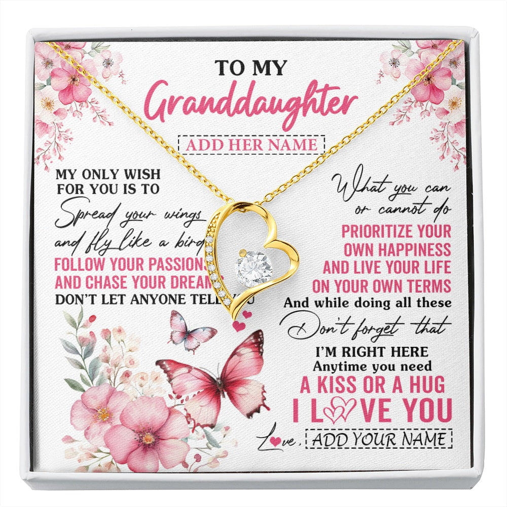 Forever Love Necklace 18K Yellow Gold Finish | 1 | Personalized To My Granddaughter Gifts Necklace From Grandma Butterfly My Only Wish For You Granddaughter Birthday Gifts Christmas Gift Box Message Card | siriusteestore.myshopify