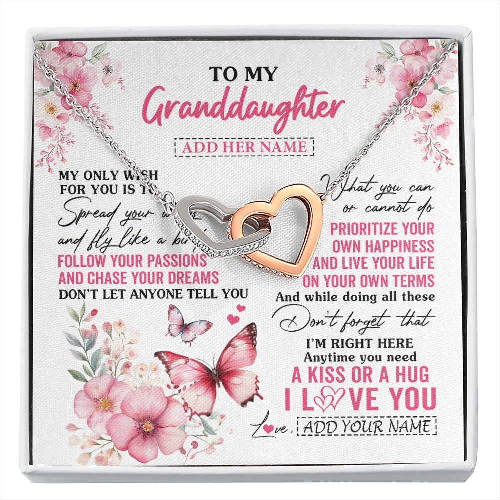 Interlocking Hearts Necklace Stainless Steel & Rose Gold Finish | 1 | Personalized To My Granddaughter Gifts Necklace From Grandma Butterfly My Only Wish For You Granddaughter Birthday Gifts Christmas Gift Box Message Card | siriusteestore.myshopify